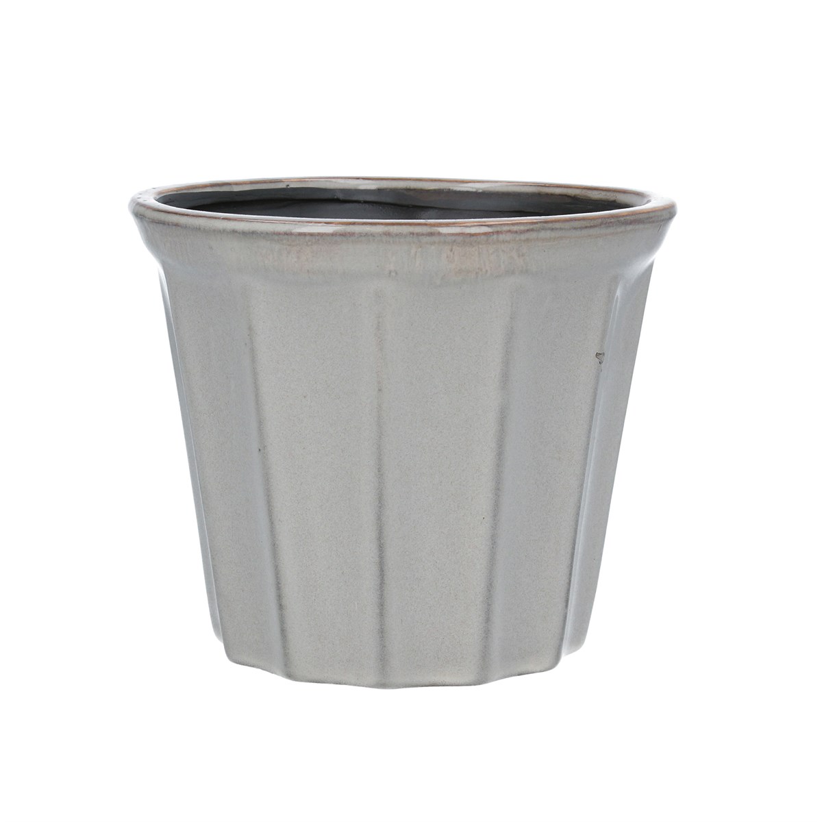 A medium taupe ceramic pot cover with all over ribbed design. The perfect addition to your home or the perfect gift for yourself or a loved one. By London designer Gisela Graham. 